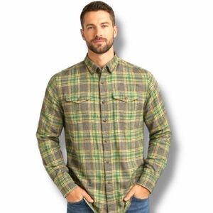 Green & Gray Plaid Flannel Long Sleeve Button-Up Shirt